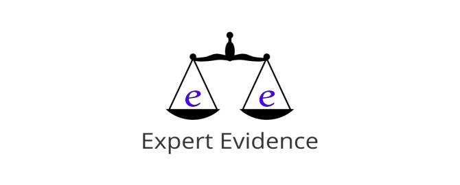 Logo expert evidence high quality black on white with blue es