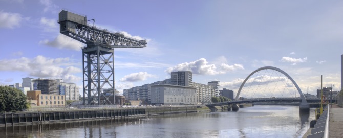 The Finniestone Crane and Finnieston Bridge on the River Clyde, Glasgow.