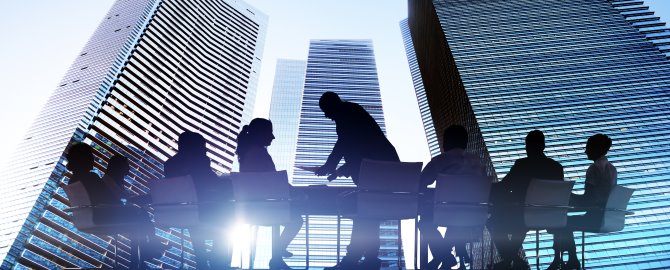 Silhouettes of Business People Meeting Outdoors