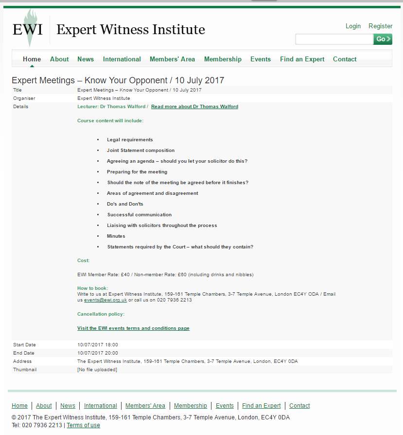 EWI contact page for lecture